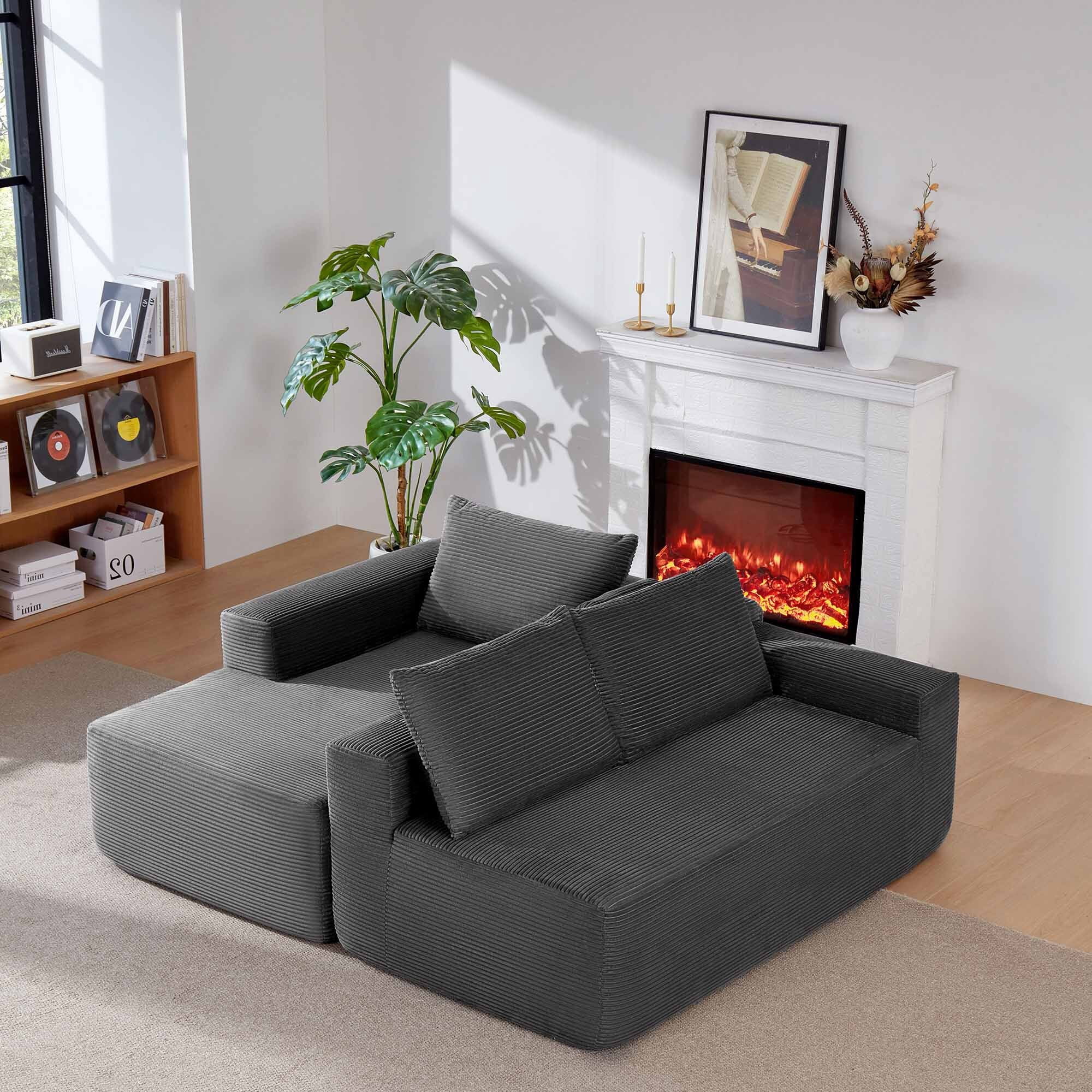 Lunale L-Shaped Modular Sectional Sofa with Movable Chaise, 3-Seater Boneless Cloud Couch for Living Room, Gray(Left Facing Chaise)