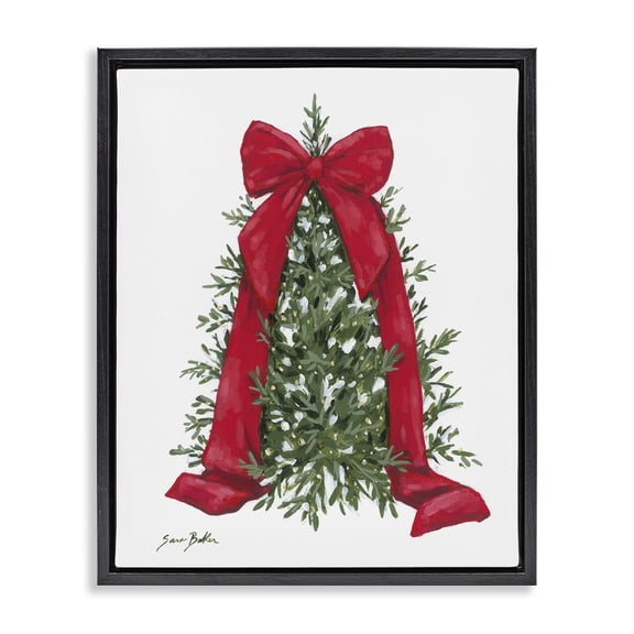 Stupell Industries Festive Greenery with Ribbon Black Framed Floater Canvas Wall Art, design by Sara Baker, 21 x 17
