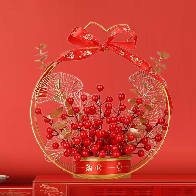 Cubo de bendición de flores falsas, decoración del Festival de Primavera, ramo de flores artificiales, decoración del año Nuevo Lunar chino para bodas Solo bayas