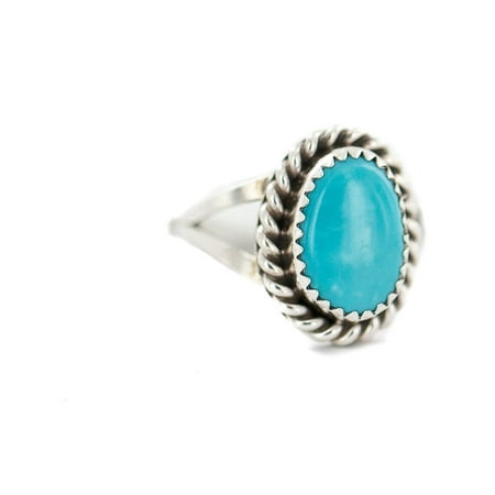 Native American Oval Ring - Delicate $200 Retail Tag .925 Sterling Silver Navajo Authentic Handmade Made by Randall Dalgai Natural Turquoise Native American Ring Size 8 1/2