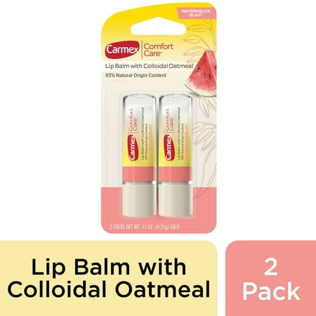 Carmex Comfort Care Lip Balm Sticks with Colloidal Oatmeal, Watermelon, 2 Count (1 Pack of 2)