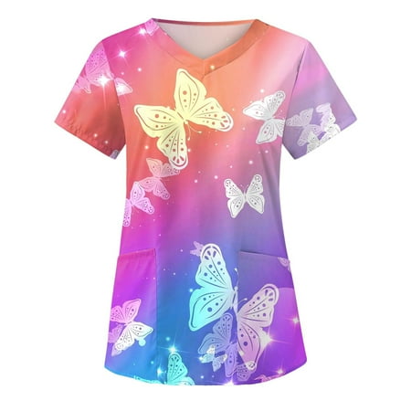 

Women Scrubs Top Nurses Clothing Workwear Working Uniform T-Shirt Short Sleeve Leisure V-Neck Tops Working Christmas Thanksgiving Blouse
