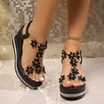 thumbnail image 2 of Rokment Glitter Crystal Flowers Platform Wedge Sandals for Women Sparkly Rhinestones Elegant Chunky High Heels Elastic Ankle Strap Bride Wedding Dress Summer Shoes Beach Black Size 6, 2 of 7