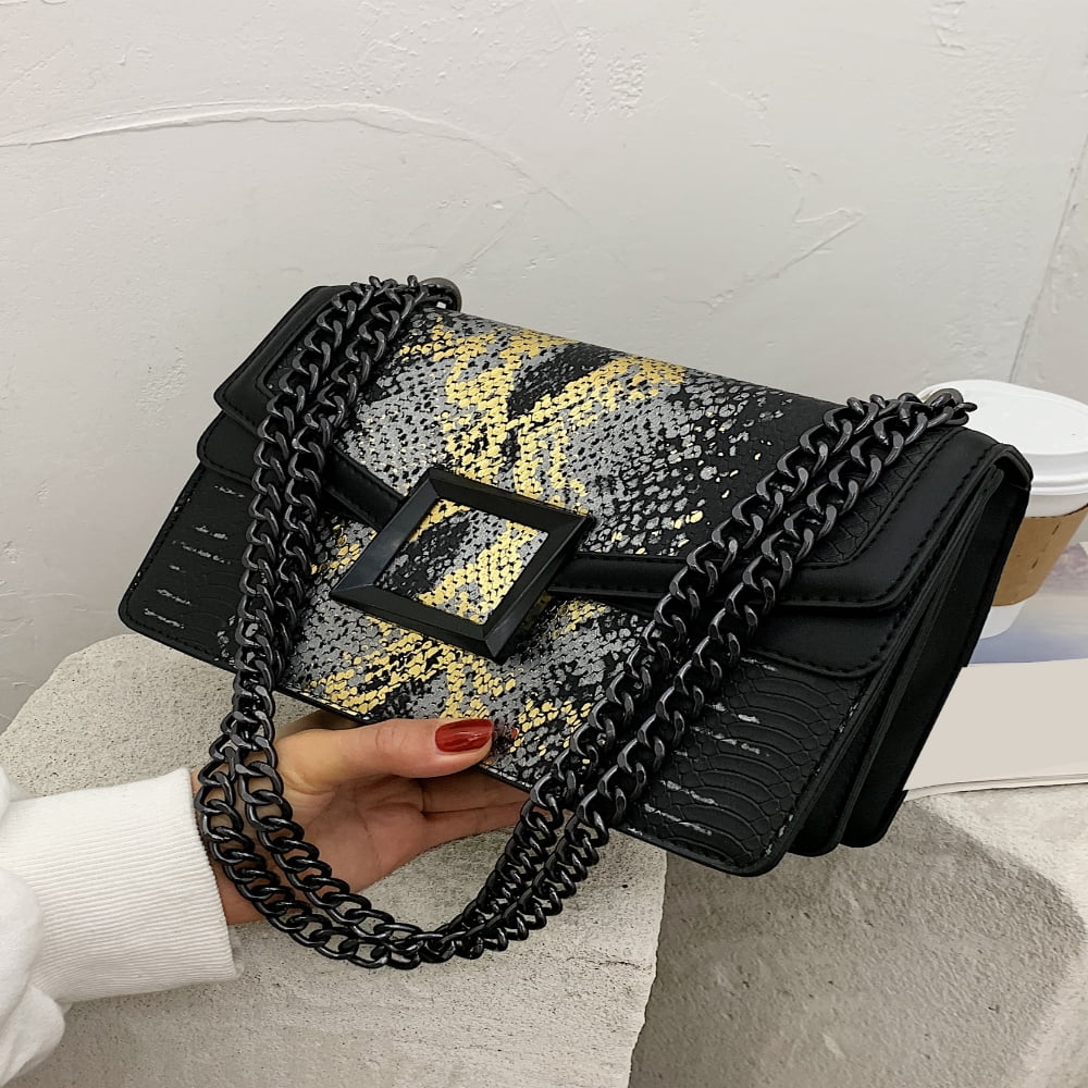 OUSITAID Small Snakeskin Embossed Chain Strap Elegant Crossbody Square Bag Retro Snake Skin Pattern Bag Classic Flap Chain Shoulder Bag Walmart