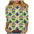 thumbnail image 3 of QATAINLAV Todays Sale Mardi Gras T Shirts for Women Carnival 3/4 Sleeve Pullover Fashionable Casual Round Neck Tunic Going Out Party Multicolor L, 3 of 6