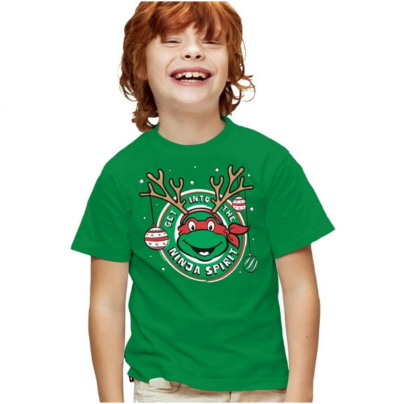 Teenage Mutant Ninja Turtles Ninja Christmas Spirit Kids T Shirt for Youth Boys and Girls, Kelly Green, X-Large