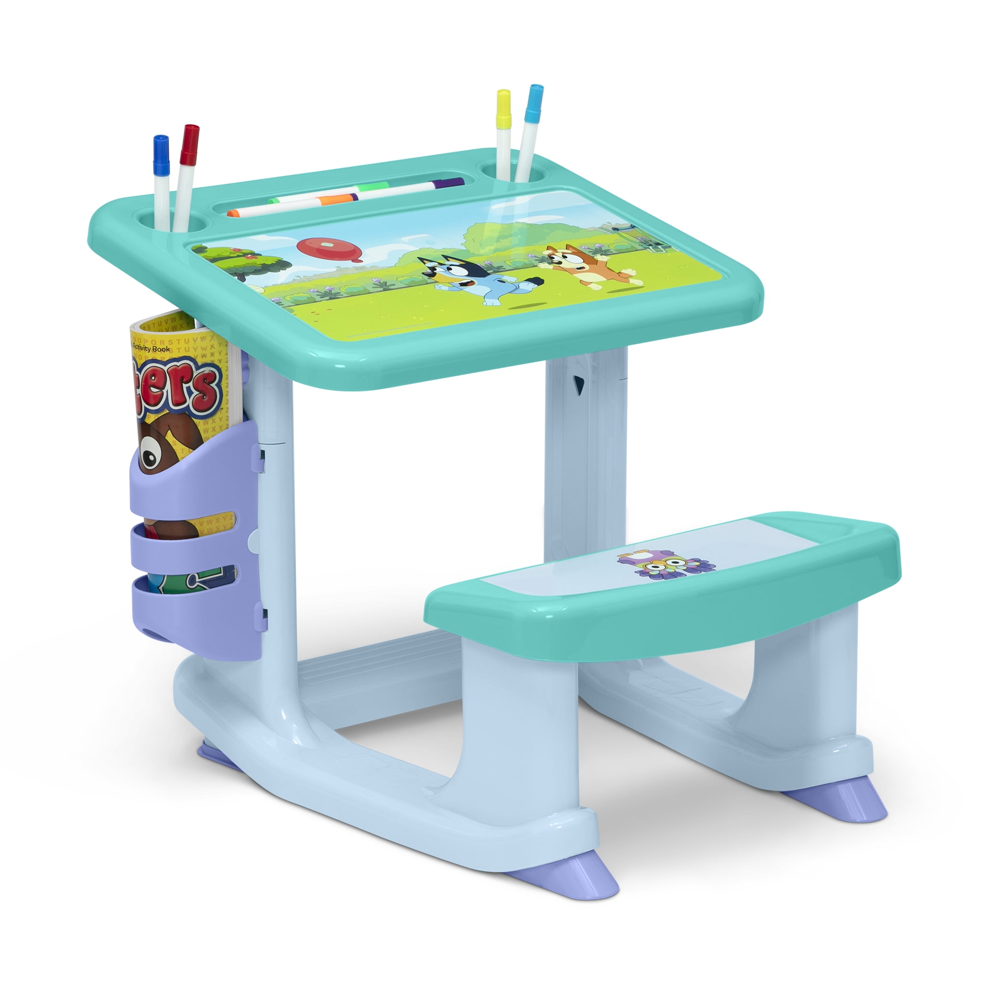 Bluey Draw and Play Desk by Delta Children â€“ Includes 10 Markers and Coloring Book, Blue