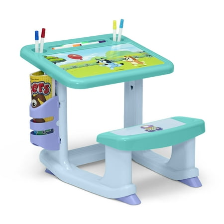 Bluey Draw and Play Desk by Delta Children â€“ Includes 10 Markers and Coloring Book, Blue