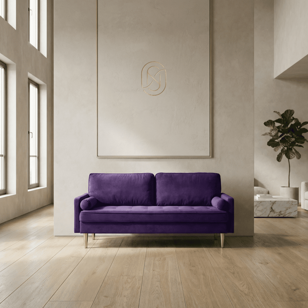 65" Velvet Upholstered Small Loveseat Couch, 2 Seater Sofa with Pine Wood Frame, Comfortable Loveseat with High-Density Sponge for Living Room, Purple