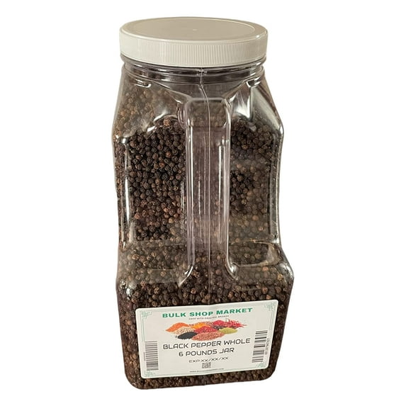 BLACK PEPPER WHOLE(PEPPERCORNS) 6 LB JAR -XL SPICE BY BULKSHOPMARKET