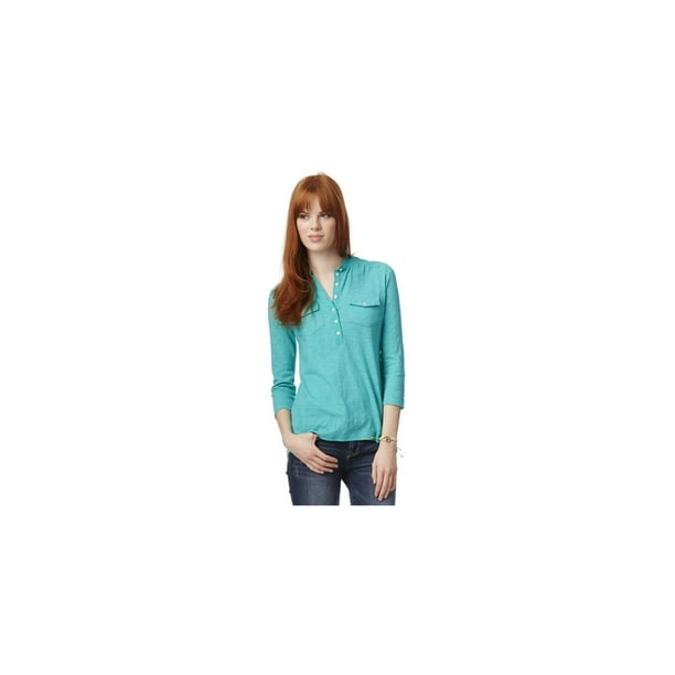 Aeropostale Womens Solid Popover Henley Shirt, Verde, Grande