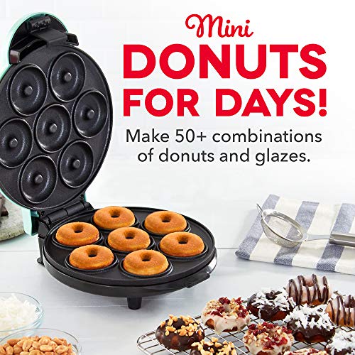 Dash DDM007 Mini Donut Maker Machine for Kid-Friendly Breakfast, Snacks, Desserts & More with Non-stick Surface, Makes 7 Doughnuts, Aqua