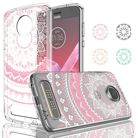 - Moto Z2 Play Case, Moto Z2 Play Driod Clear Case Cover, Njjex Rose Gold 2-Piece Retro Flower Pattern Clear Transparent Scratch Resistant Hard Case Cover For Motorola Moto Z2 Play Released in 2017