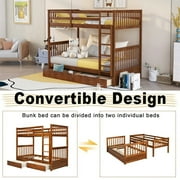 Bellemave Bunk Beds with Storage Drawers, Solid Wood Twin Over Twin Bunk Beds Frame with Ladders for Teens Adults (Walnut)