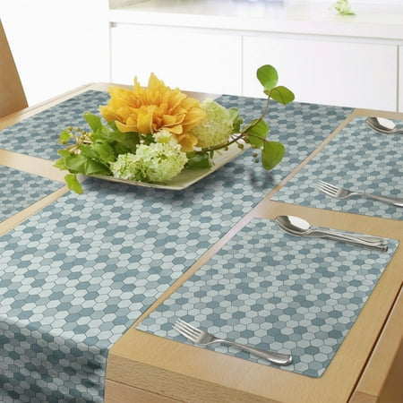 

Abstract Table Runner & Placemats Geometrical Design Hexagon Patterns Vintage Patchwork Like Old Fashion Set for Dining Table Placemat 4 pcs + Runner 14 x90 Pale Teal Blue Grey by Ambesonne