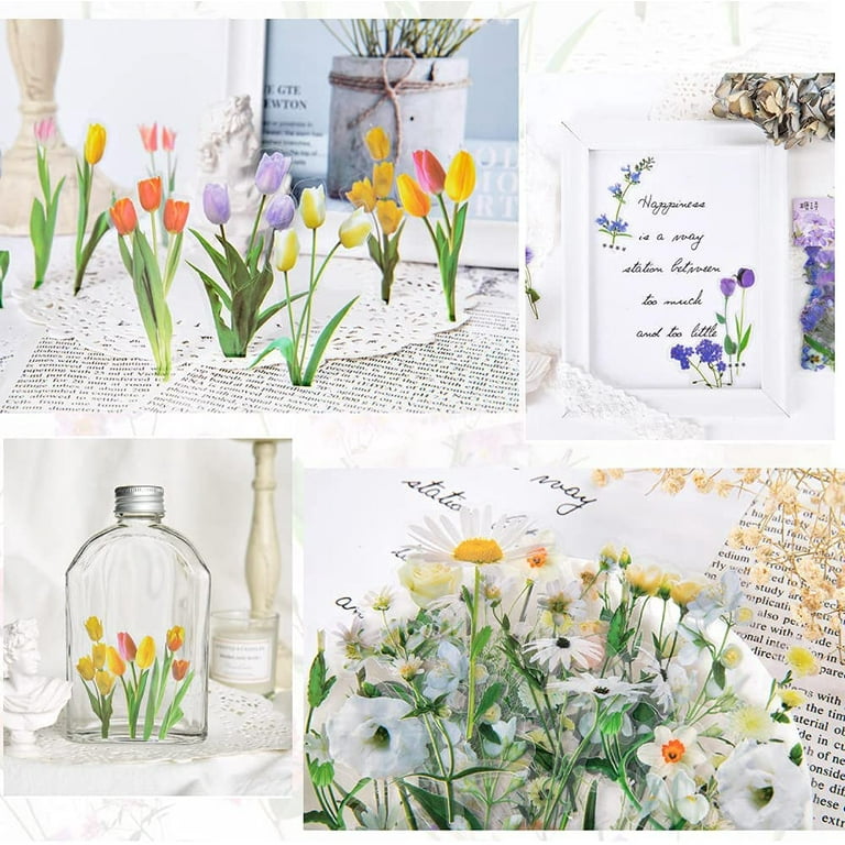 Visland Flower Sticker,Transparent Floral Decals Decorative