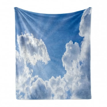 Landscape Soft Flannel Fleece Throw Blanket, Sun Rays Breaking Through the Clouds Atmosphere Nature Scenery Picture, Cozy Plush for Indoor and Outdoor Use, 50" x 60", Blue White, by Ambesonne