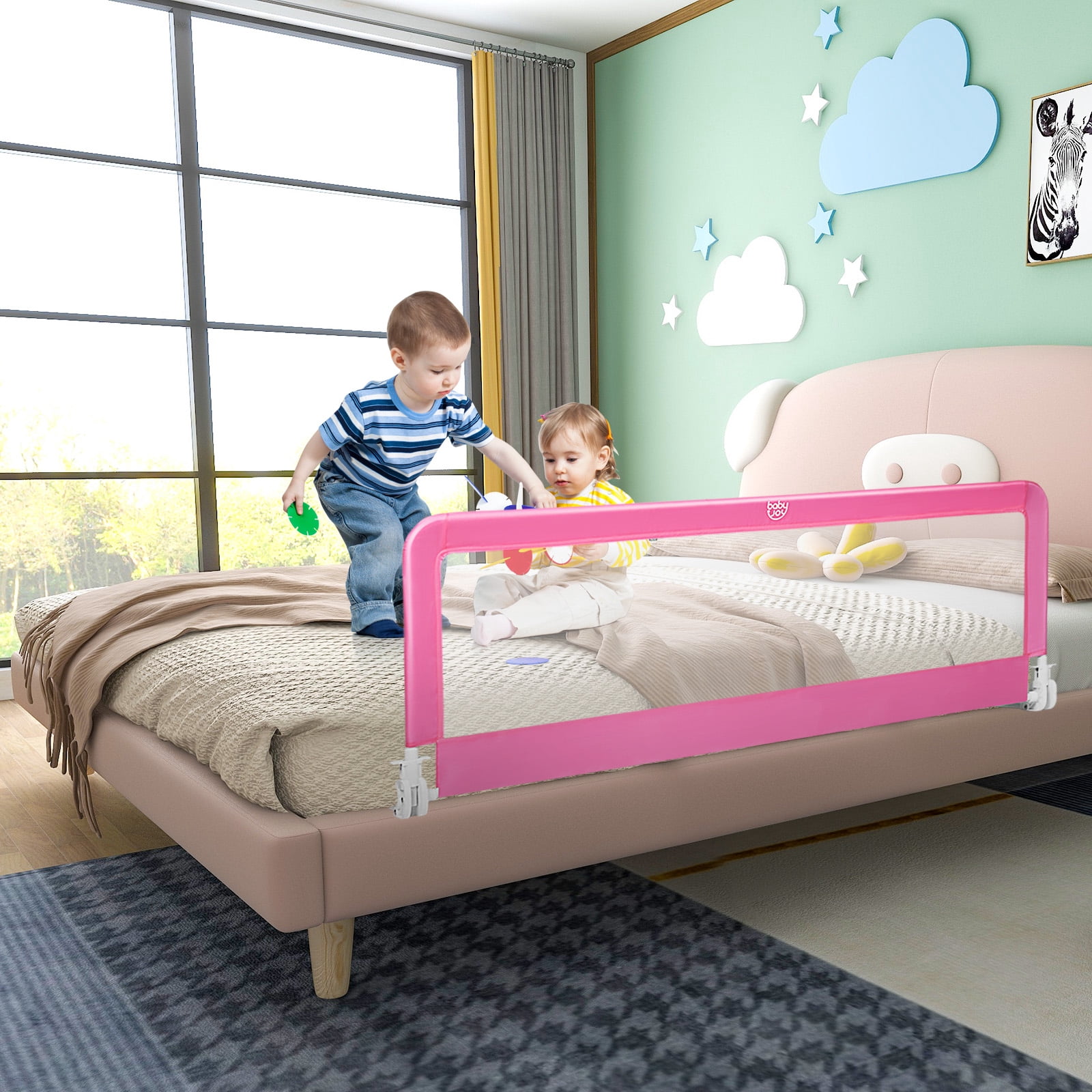 Infans 59" Breathable Baby Children Toddlers Bed Rail Guard Safety Swing Down Pink