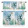 thumbnail image 2 of Kitchen Window Curtains Valance and Tier Set, Coastal Ocean Octopus Sea Monster Rod Pocket Tier Curtain Valance Set, Blue Marine Life Light Filtering Cafe Curtains for Bedroom Living Room, 2 of 9