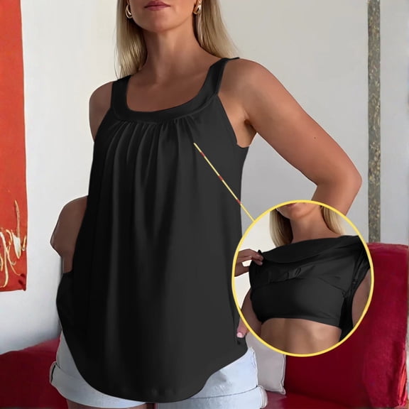 Tank Tops with Built in Bras Halter Tank Top Dressy Tank Tops Long Tank Tops Cute Tank Tops Built In Bra Tops Baggy Tank Tops Flowy Tank Top Flowy Going Out Tops Pleated Shirts for Women Black L