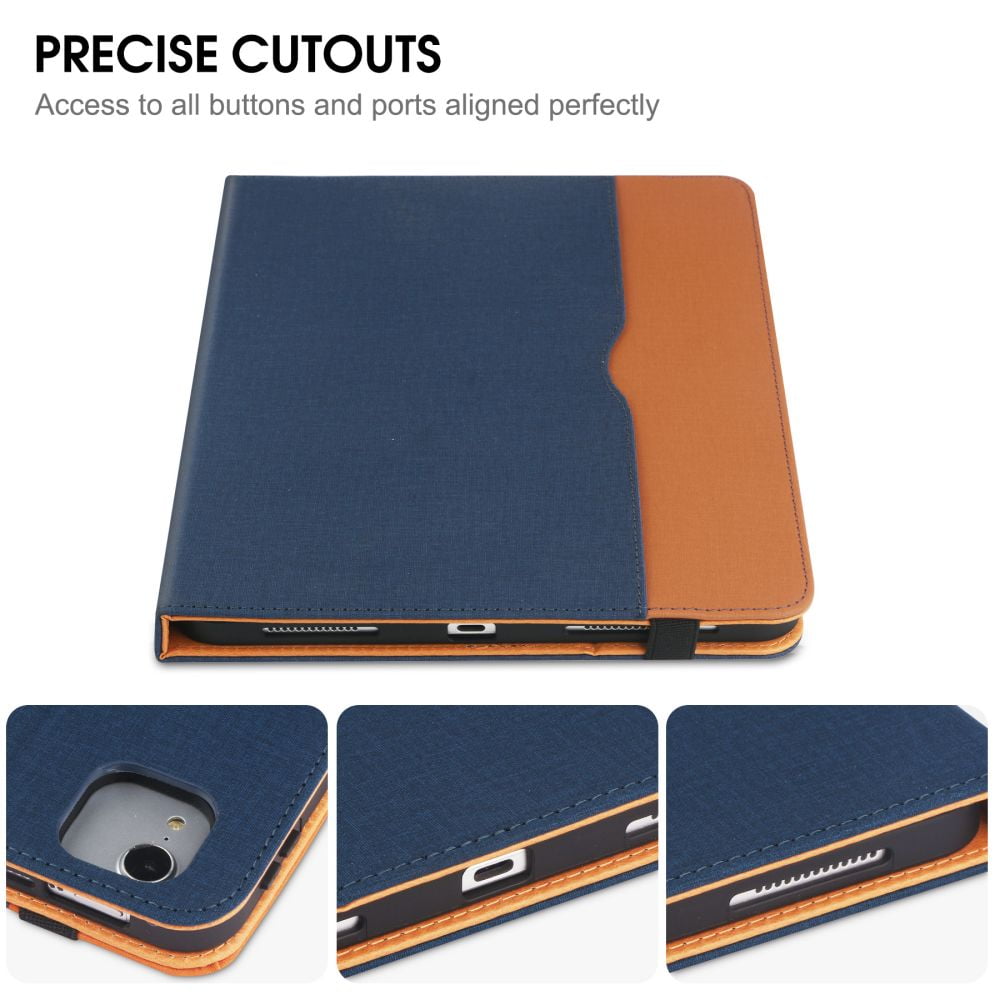 iPad Air 5th/4th Generation Case 2022/2020, iPad Air 10.9 Inch Case Cover with Built-in Pencil Holder and Hand Strap, Auto Sleep/Wake, Multiple Viewing Angles for iPad Air 5/4 Gen, Blue/Brown