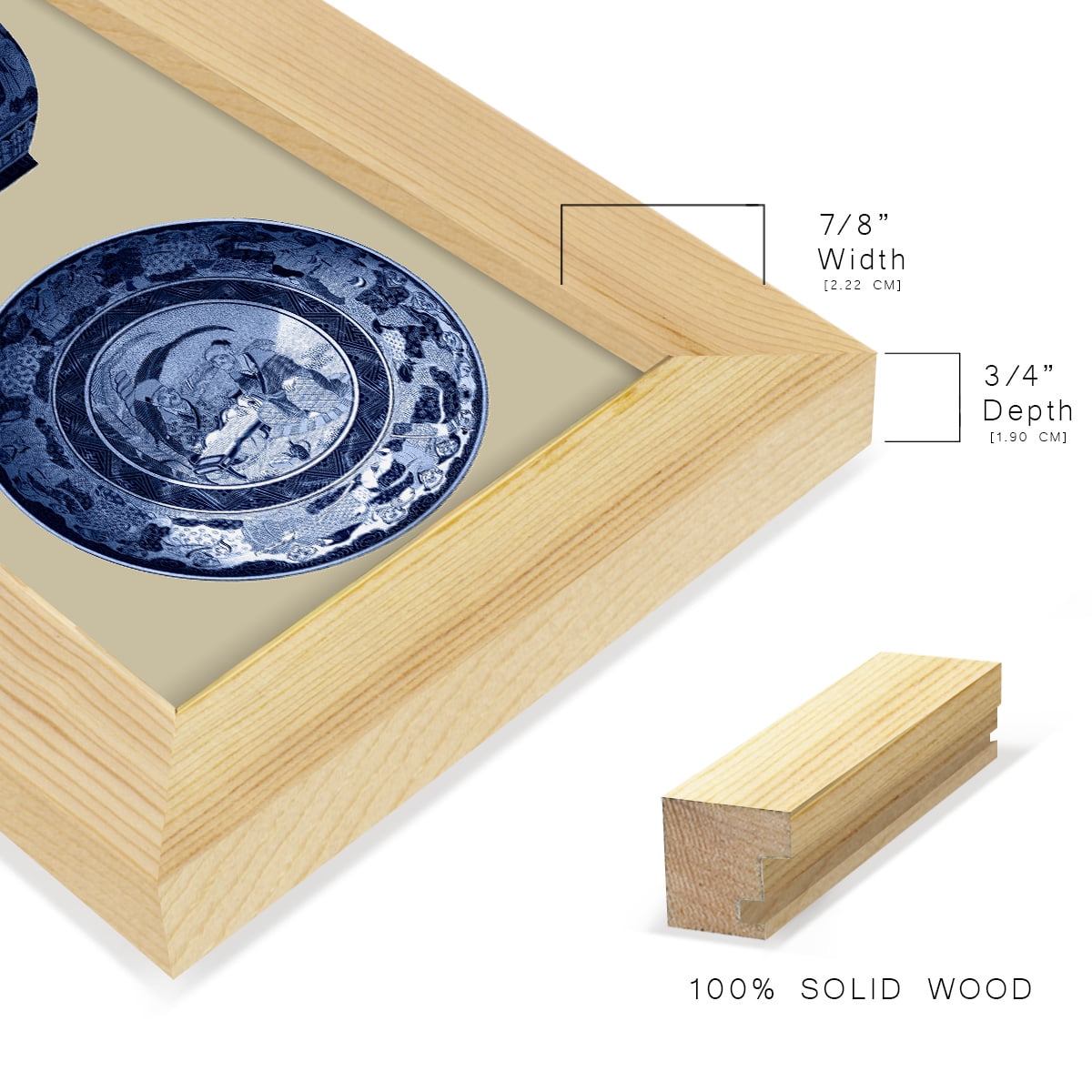 Porcelain in Blue and White II -Framed Print w/glass-Natural Wood