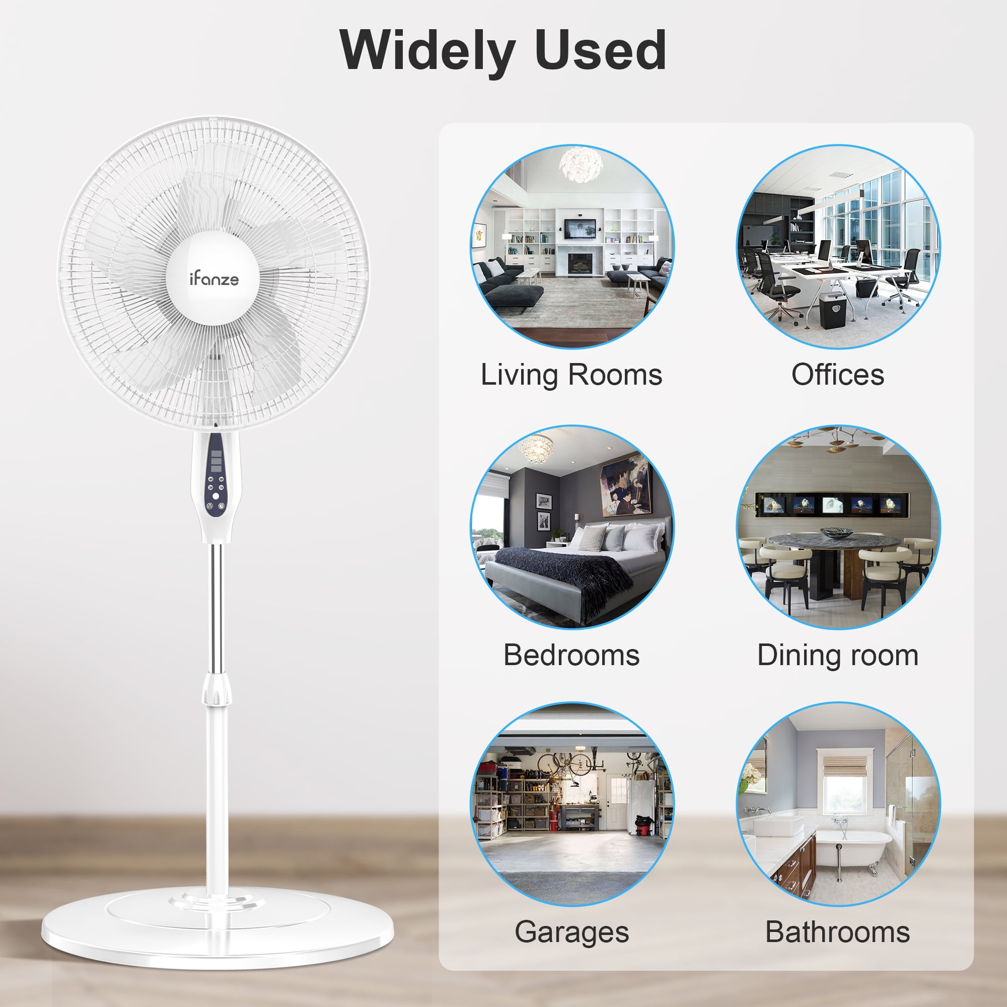 16" Pedestal Fan with Remote, 3-Speed Oscillating Fan, Adjustable Height and Tilt, 40"- 46" Electric Cooling Portable Fan for Home Office Bedroom Use