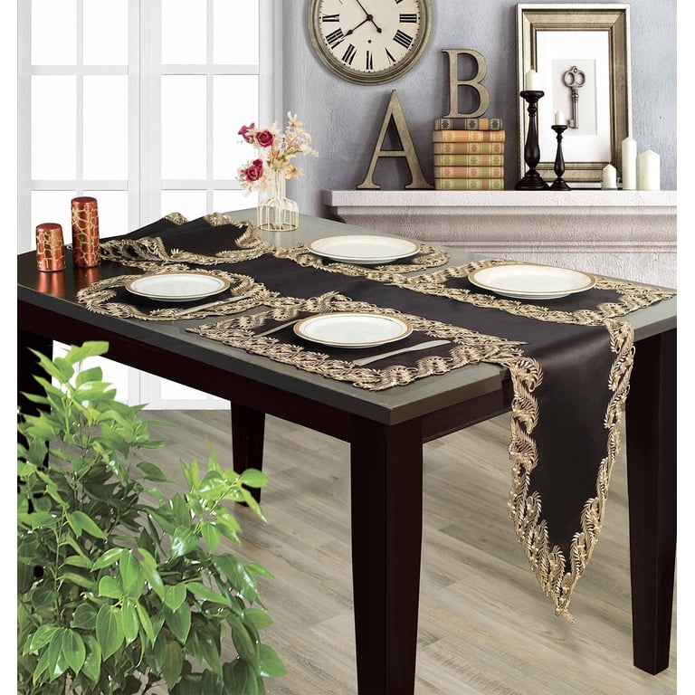 Gold Lace Black Table Runner - Dresser Scarf European Embroidery - Perfect  for Fall Autumn Thanksgiving Kitchen Dining Room Home Decor Wedding  Receptions - 14 x 108 inches - The Anyce Collection