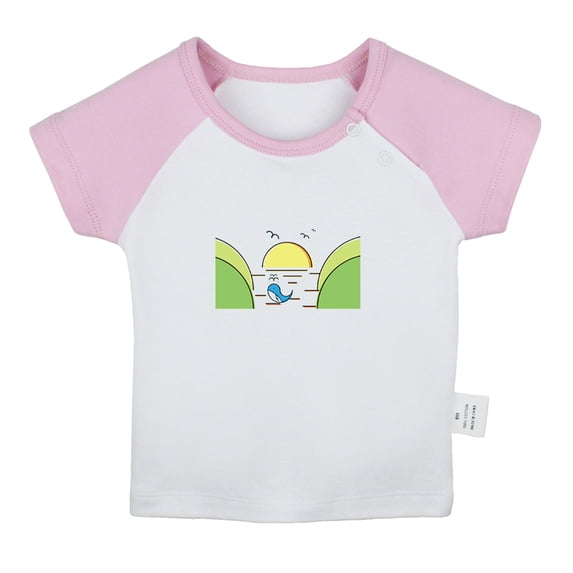 Nature Beach Pattern T shirt For Baby, Newborn Babies T-shirts, Infant Tops, 0-24M Kids Graphic Tees Clothing (Short Pink Raglan T-shirt, 18-24 Months)