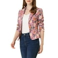 thumbnail image 4 of INSPIRE CHIC Women's Fitted Blazer Notch Lapel Printed Open Front Work Suit Jacket L Rose-Floral, 4 of 7
