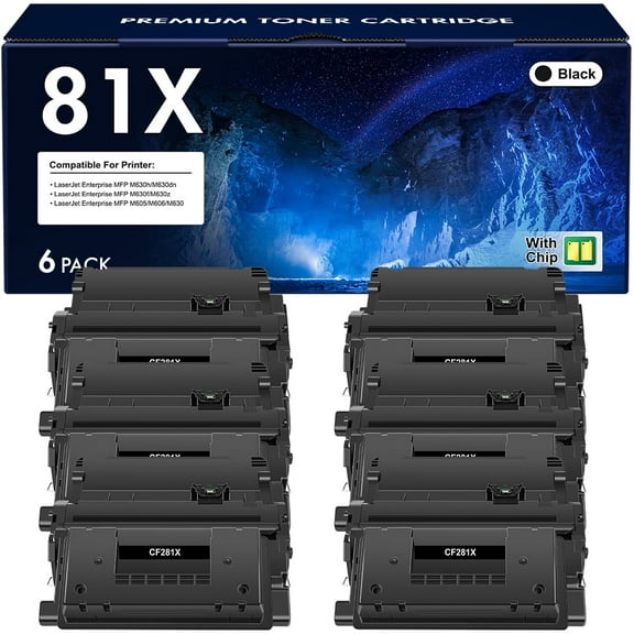 81X Toner Cartridge Compatible Jumbo Toner Cartridge Replacementr for HP 81X CF281X 81A CF281A High Yield (Black, 6-Pack)