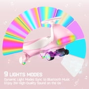 FanttikRide 12V N7 Ultra Electric Wiggle Car with Pedal, Kids Car, MagicMute™ Motor Swing Car, 2 Speeds, 9 Color Modes, Digital Display, Bluetooth, for Ages 3 and Up, 150 Lbs, Pinkish White