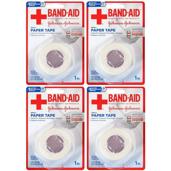 Band-Aid Brand First Aid Hurt-Free Medical Paper Tape, 1 in by 10 yd (Pack of 4)