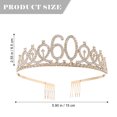 thumbnail image 4 of 1 diadema con incrustaciones de diamantes de imitación y corona de 60 cumpleaños, con broche para el pelo y peine para fiesta (dorada), 4 of 5