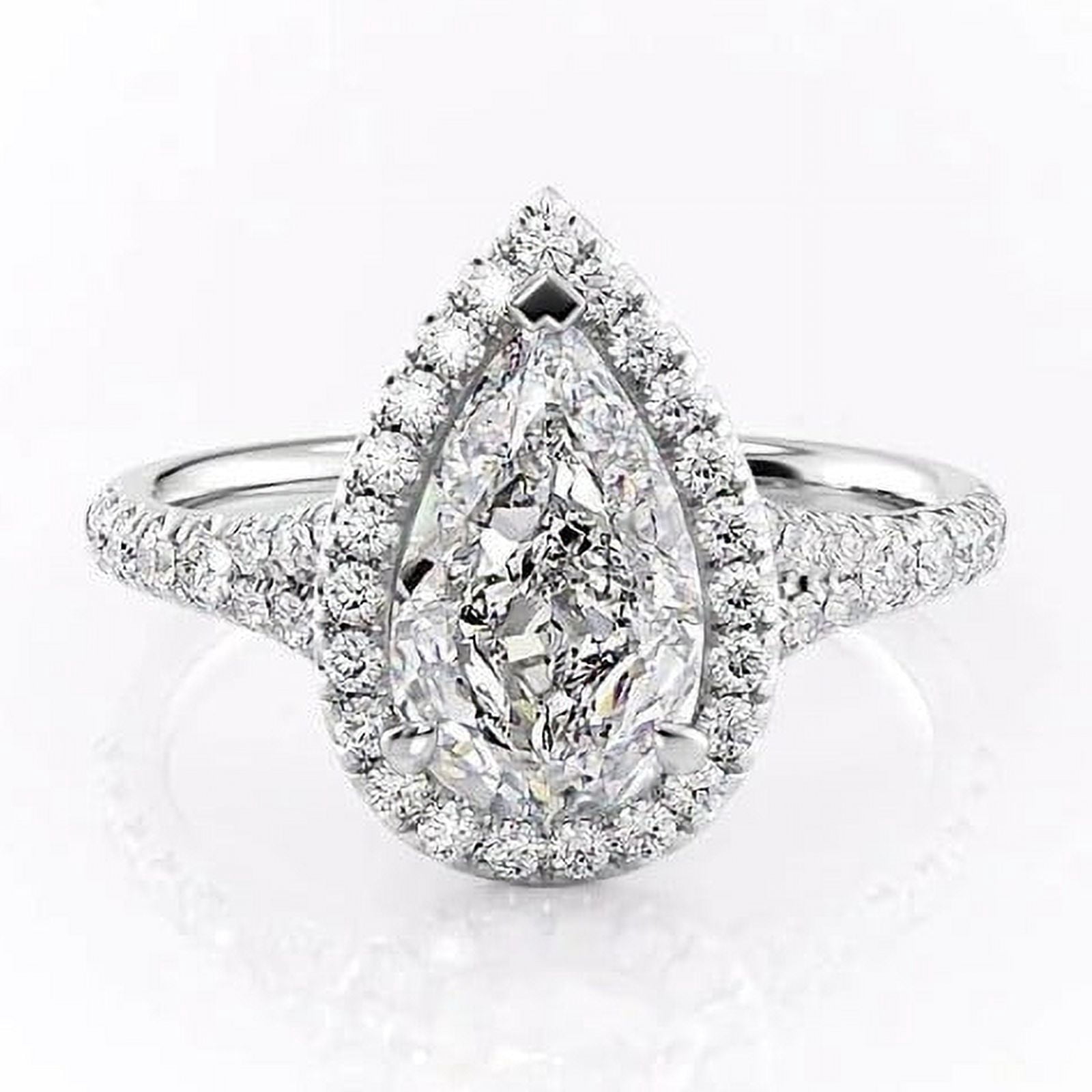 solitaire jewels Art Deco Pera Moissanite Engagement Ring For Women With Split Shank, 10K White Gold