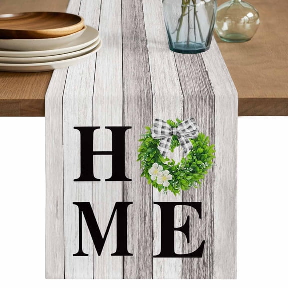 Table Runner 72 Inches Long for Kitchen Dining, Rustic Dresser Scarf Farmhouse, Dining Table Decorations for Wedding/Parties, Eucalyptus Leaves Green Wreath Wooden Plaid Home 13 x 72 In