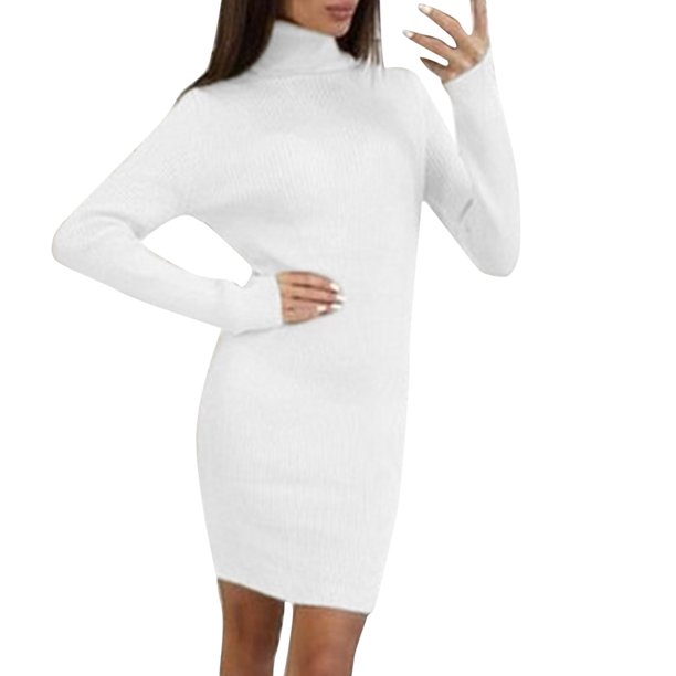 Gibobby Vestidos de sueter para mujer OEM vestidos casuales personalizados manga larga tejido capa maternidad mujeres vestido negro(Blanco,G)