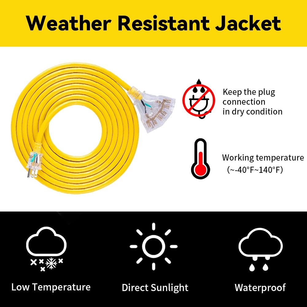 EP 10 ft. Heavy-Duty Extension Cord, Yellow, 12/3 SJTW photo 3