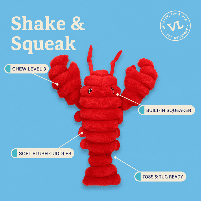 Vibrant Life Red Lobster Plush Dog Toy with Squeaker, Chew Level 3