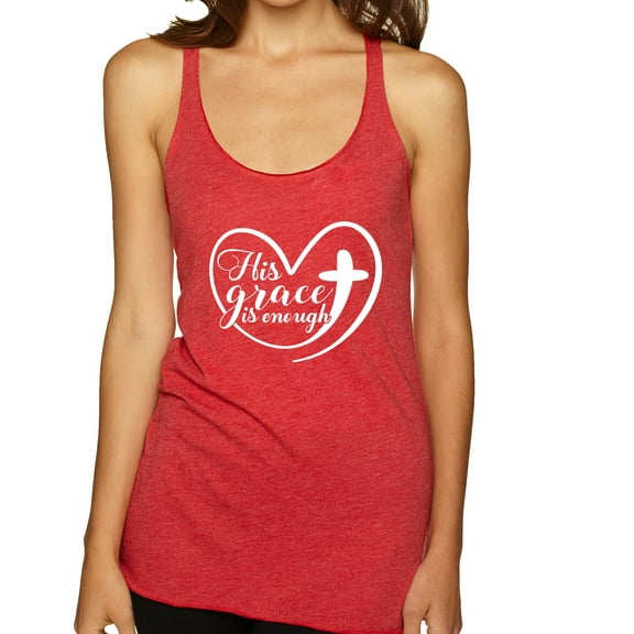 Wild Bobby His Grace Is Enough Heart Inspirational/Christian Women Tri-Blend Racerback Tank Top, Vintage Red, Large
