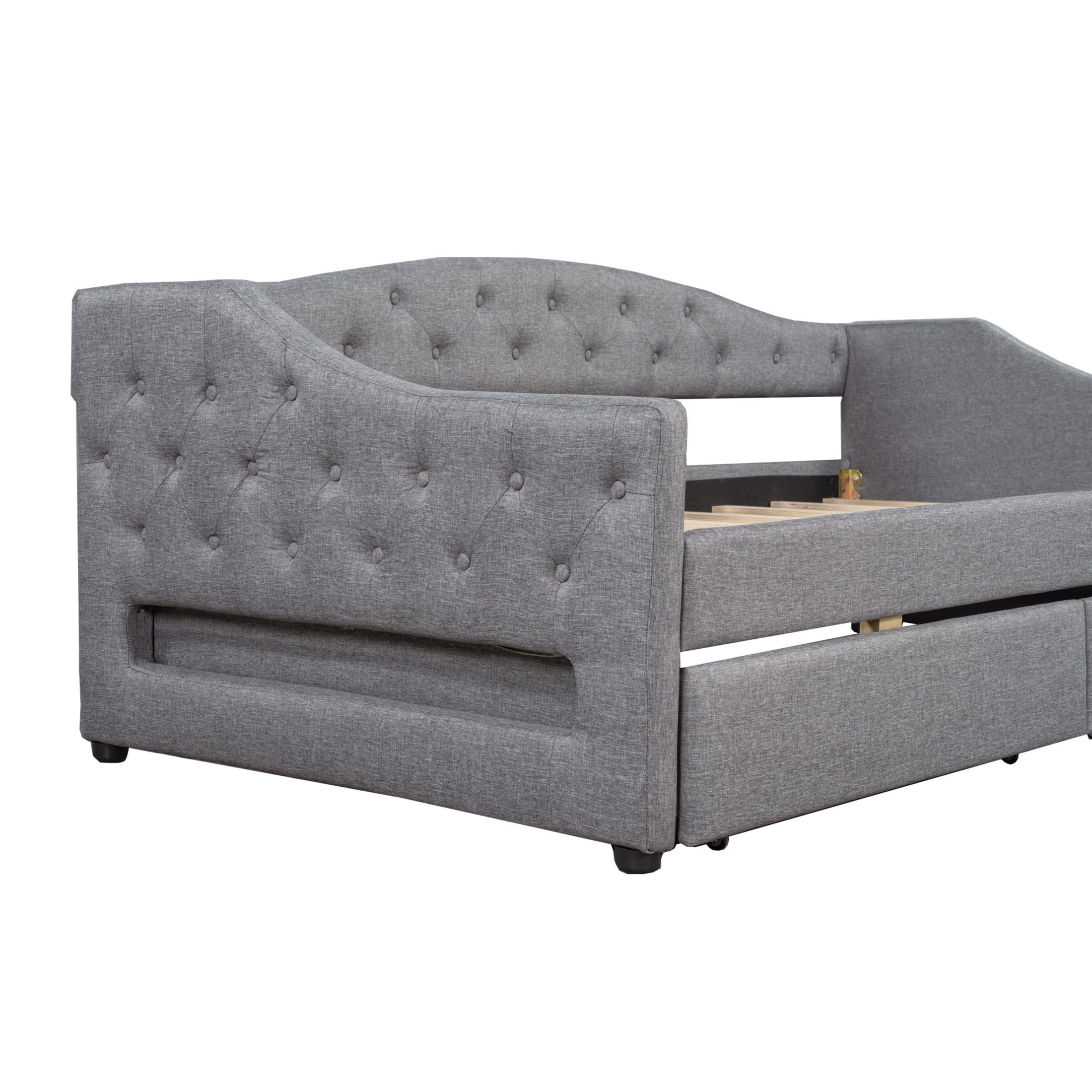 Noble House Twin XL Linen Upholstered Daybed, Tufted Frame with 7-Color LED Belt and 2 Storage Drawers, Gray