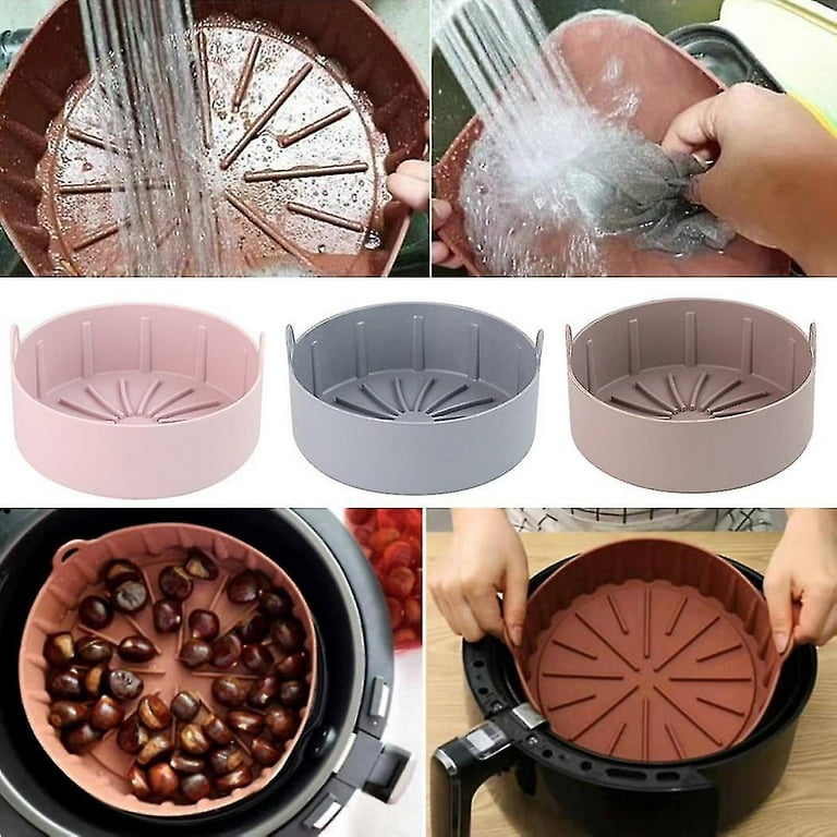 1pc Silicone Air Fryer & Microwave Safe Baking Pan, Tray, Cake Mold -  Reusable, Heat Resistant, Easy To Clean - 20cm Diameter, Large, Pink