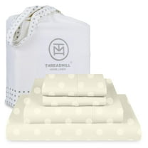 Threadmill Cotton Full Size Sheet Set | 100% Cotton Sheets for Full Size Bed | Damask Jacquard Full Bed Sheets Set with 16” Deep Pocket | Soft Sateen Weave 4-Piece Cooling Bedding Set | Ivory