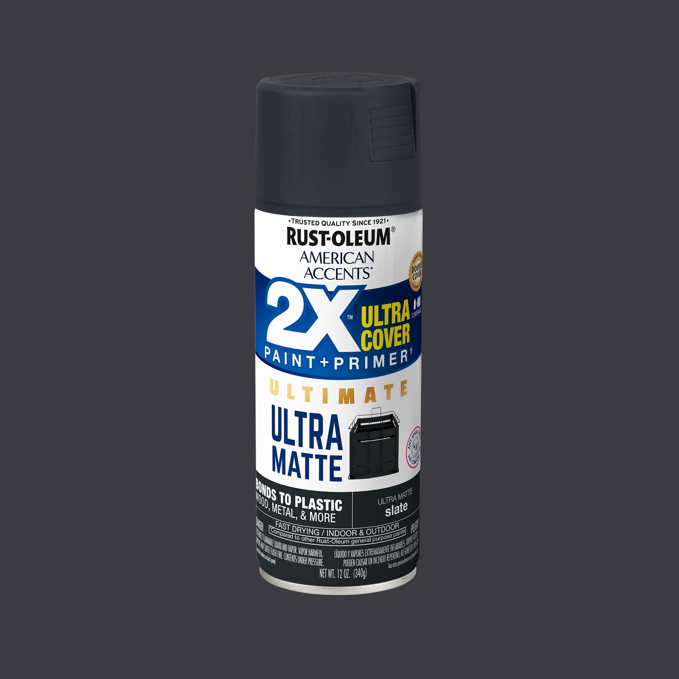 (2 pack) Slate, Rust-Oleum American Accents 2X Ultra Cover Ultra Matte Spray Paint-328399, 12 oz