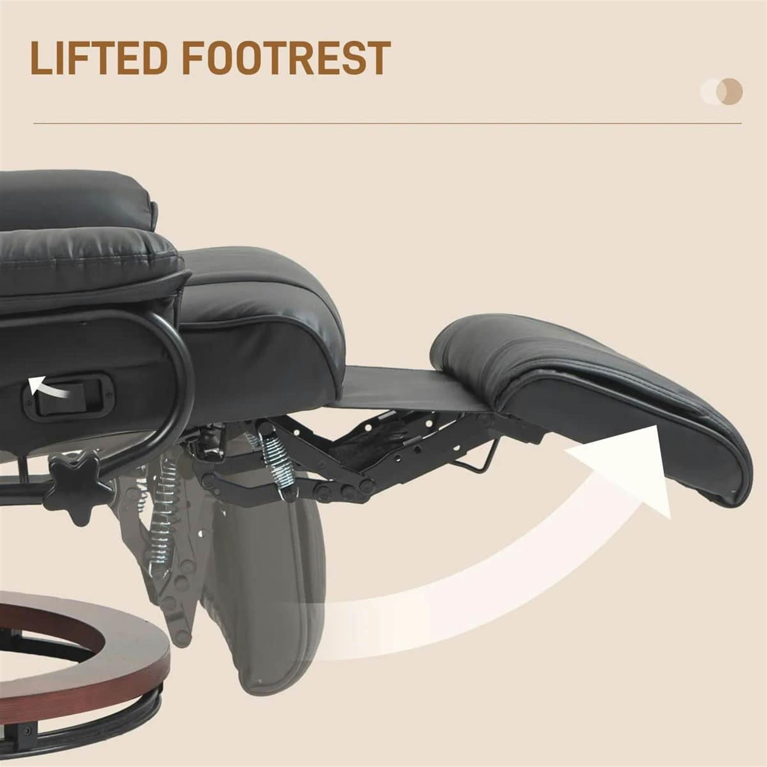 Demi Bonn 40" Modern RV Recliner, High-Quality PU Leather Swivel Armchair with Footrest for Living Room, Black