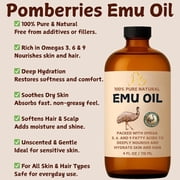 Emu Oil, 100% Pure Australian Emu Oil - Refined Natural Oil for Hair Growth, Anti-Aging Skin Moisturizer, Hydrating Face & Body Oil, Massage Oil for Scars & Dry Skin - Unscented, 4 fl oz Glass Bottle