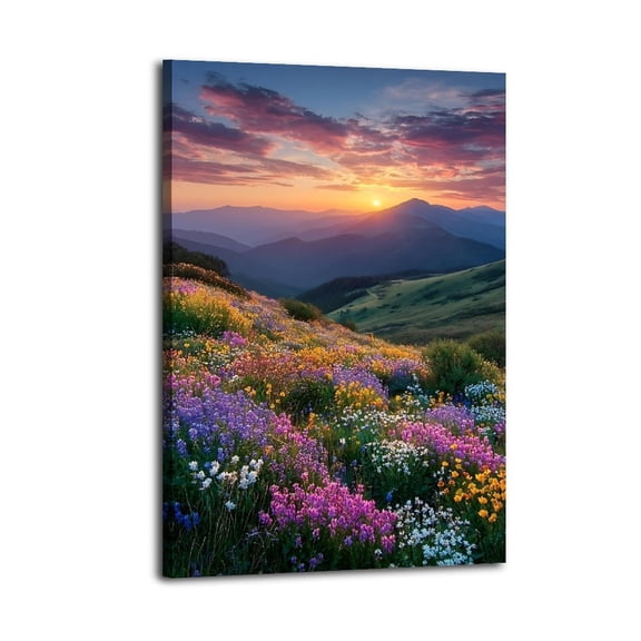 Larbulse  Vibrant Sunset Wildflower Mountain Canvas Wall Art Home Decor Poster Vintage Funny Print Picture Abstract Bedroom Living Room Kitchen Posters Decor