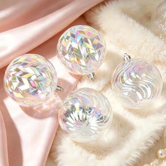 Lilixerw Christmas Ornament Balls Set of 4 Iridescent Clear Baubles 3 Inch Hanging Decoration for Xmas Tree Wedding Party Home