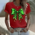 thumbnail image 5 of LEKWK Womens Graphic T Shirts Loose Fit 3/4 Sleeve Graphic Tees Casual Tops Large Green Ribbon Bow Graphic Holiday Wear, 5 of 5