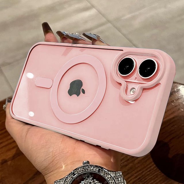 Shockproof Magnetic Clear Phone Case For iPhone 16 15 14 13 12 11 Pro Max Plus Magsafe Wireless Charge Acrylic Hard pink Cover Pink For iPhone 13
